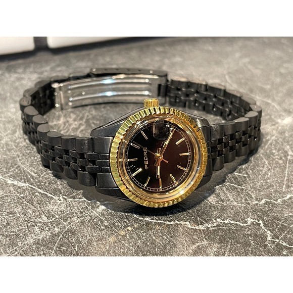 Ladies Black and Gold Tone Pedre Watch - New Battery - Picture 1 of 6